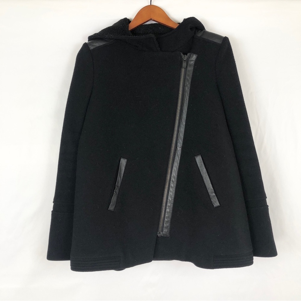Maje Wool Cashmere Coat Hooded Black Size EUR 38/US 6‎